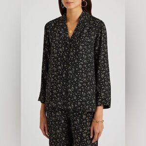 Ganni Satin Black Floral Button Down Shirt 4
